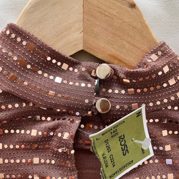 NWT Iris Knit Sequin Long Sleeve Mock Neck Bodysuit Mocha Heat Womens Size Large - Picture 9 of 11